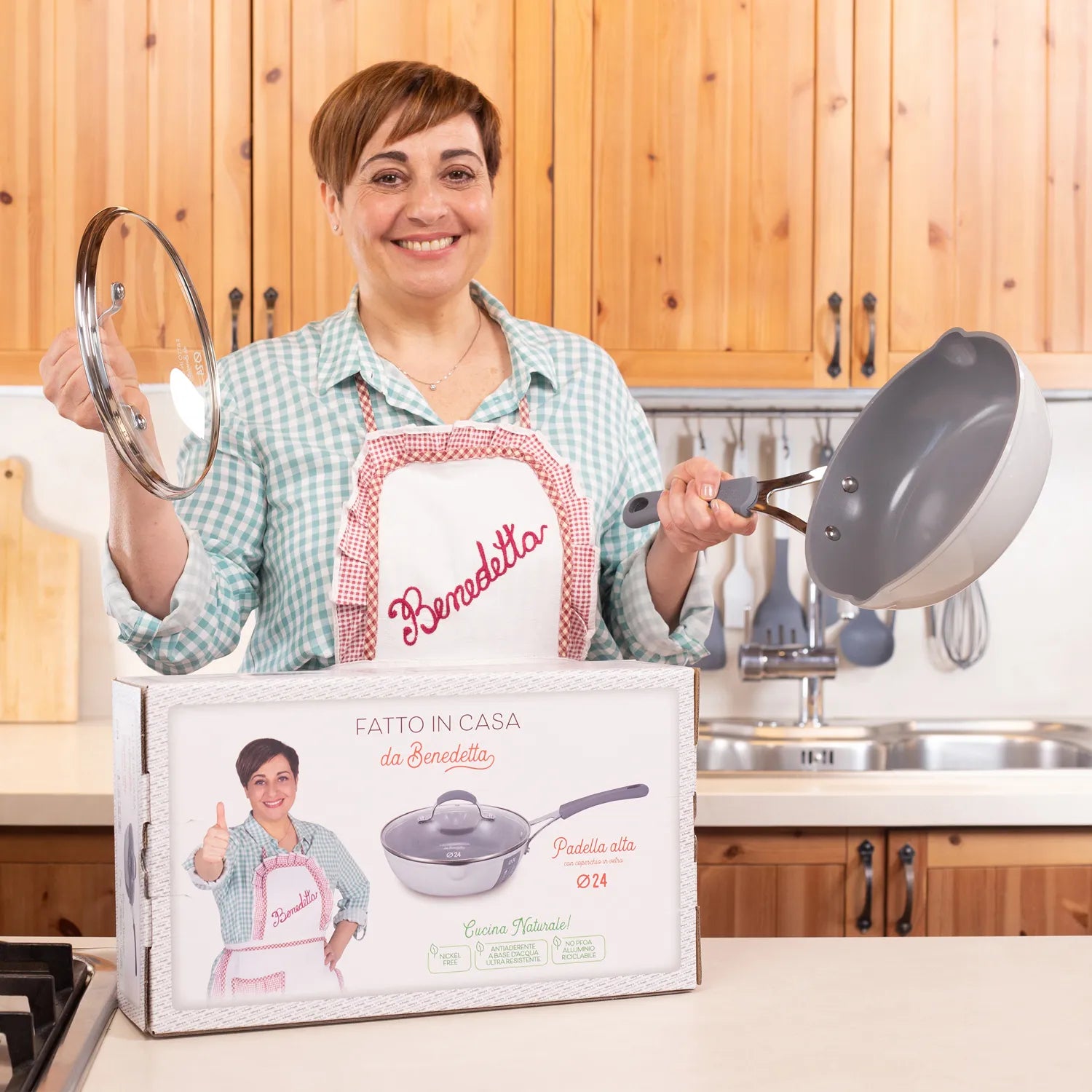 Padella Alta per Induzione Diametro 24 cm con Coperchio Linea 