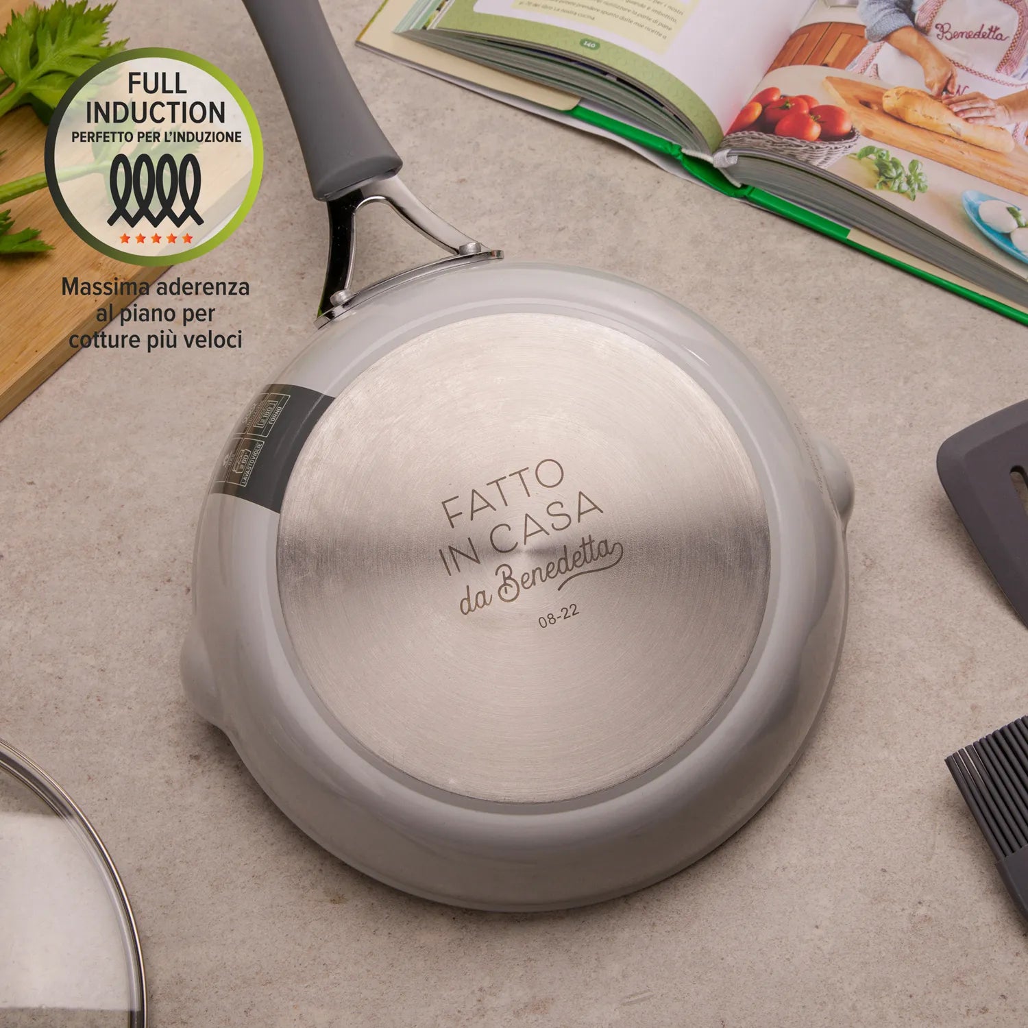 Padella Alta per Induzione Diametro 24 cm con Coperchio Linea 