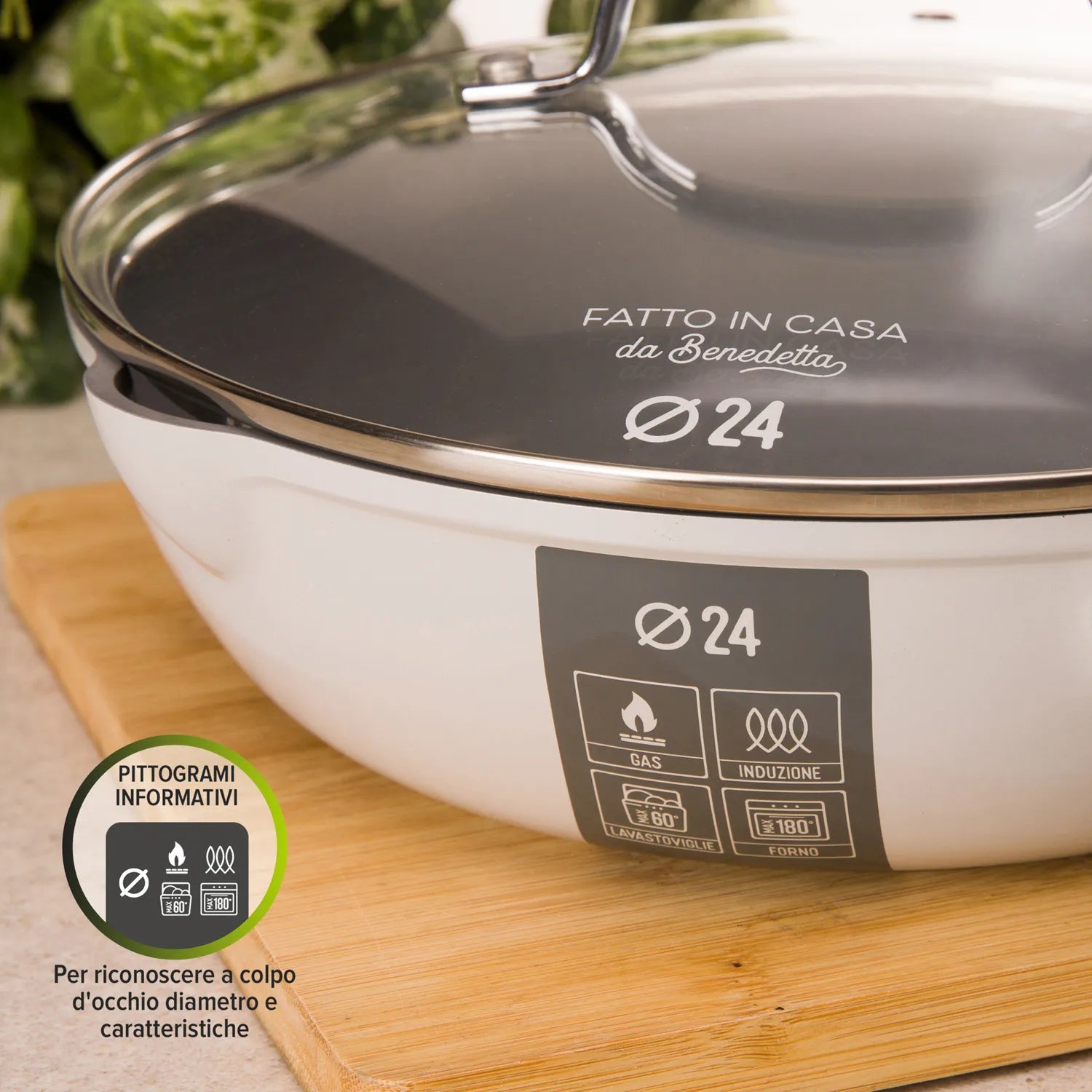 Padella Alta per Induzione Diametro 24 cm con Coperchio Linea 