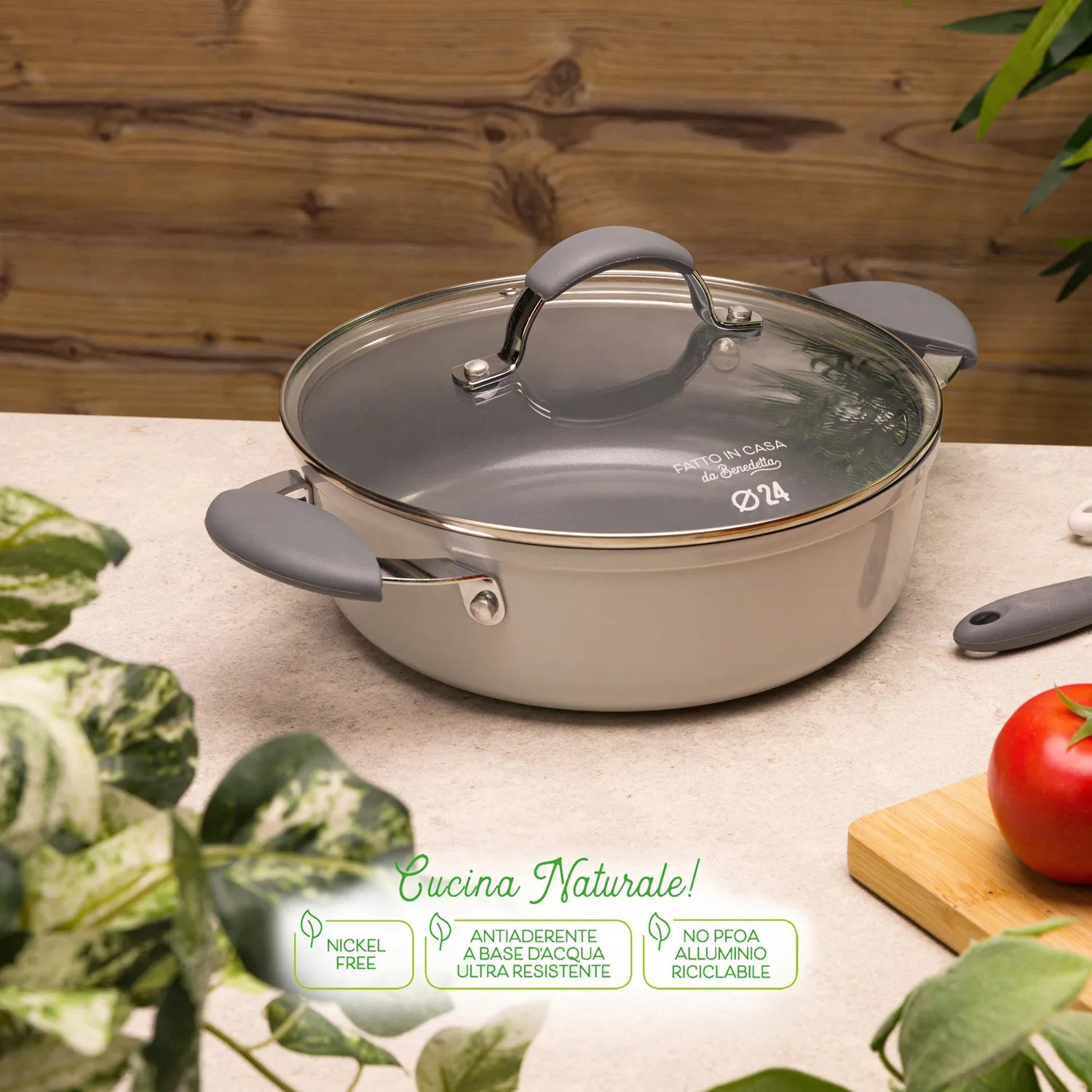 Tegame Antiaderente Induzione Diametro 24 cm con Coperchio Linea 