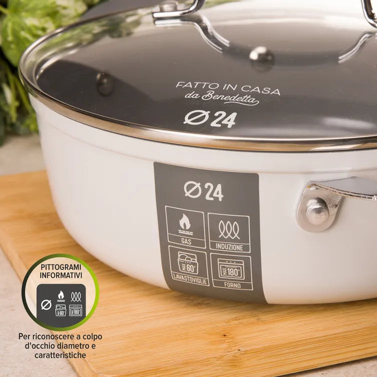 Tegame Antiaderente Induzione Diametro 24 cm con Coperchio Linea 