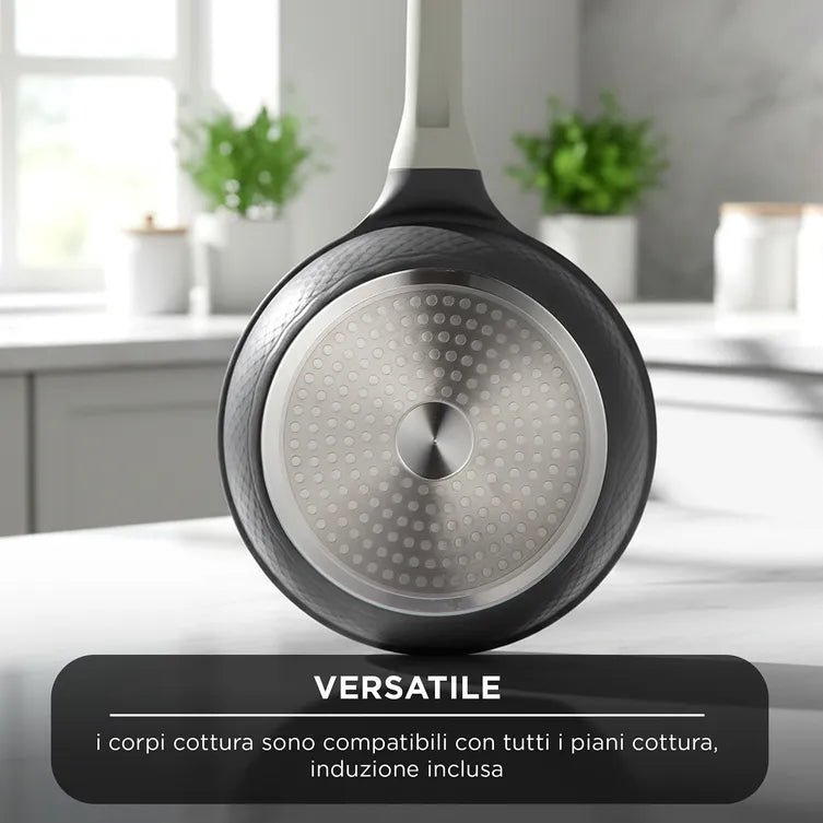 Batteria Pentole 10 Pezzi Kasanova Luna, Set Cottura Antiaderente Induzione con Coperchi in Vetro e Manici in Silicone | Kasanova