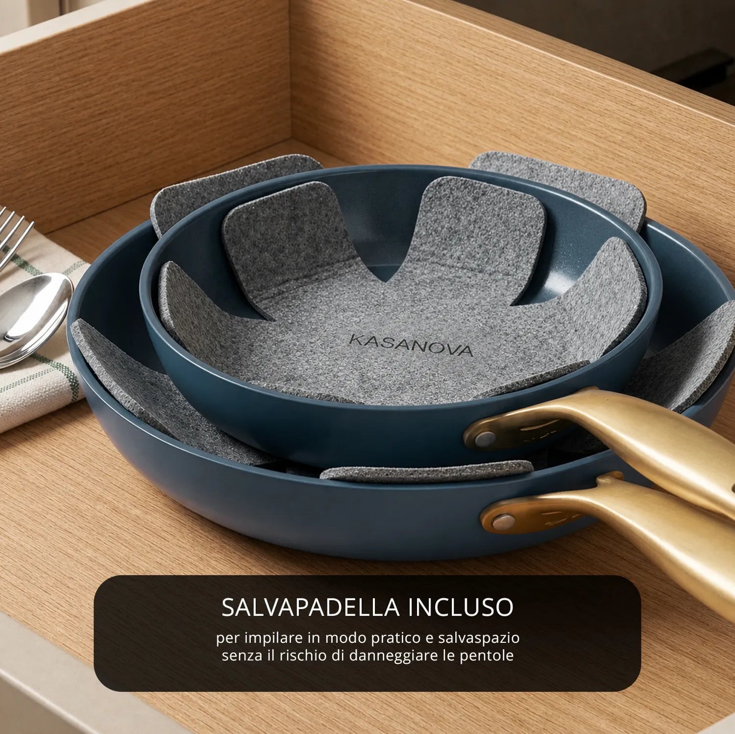 Batteria di pentole e padelle 12 pezzi antiaderente ceramica Rhapsody blu induzione Kasanova