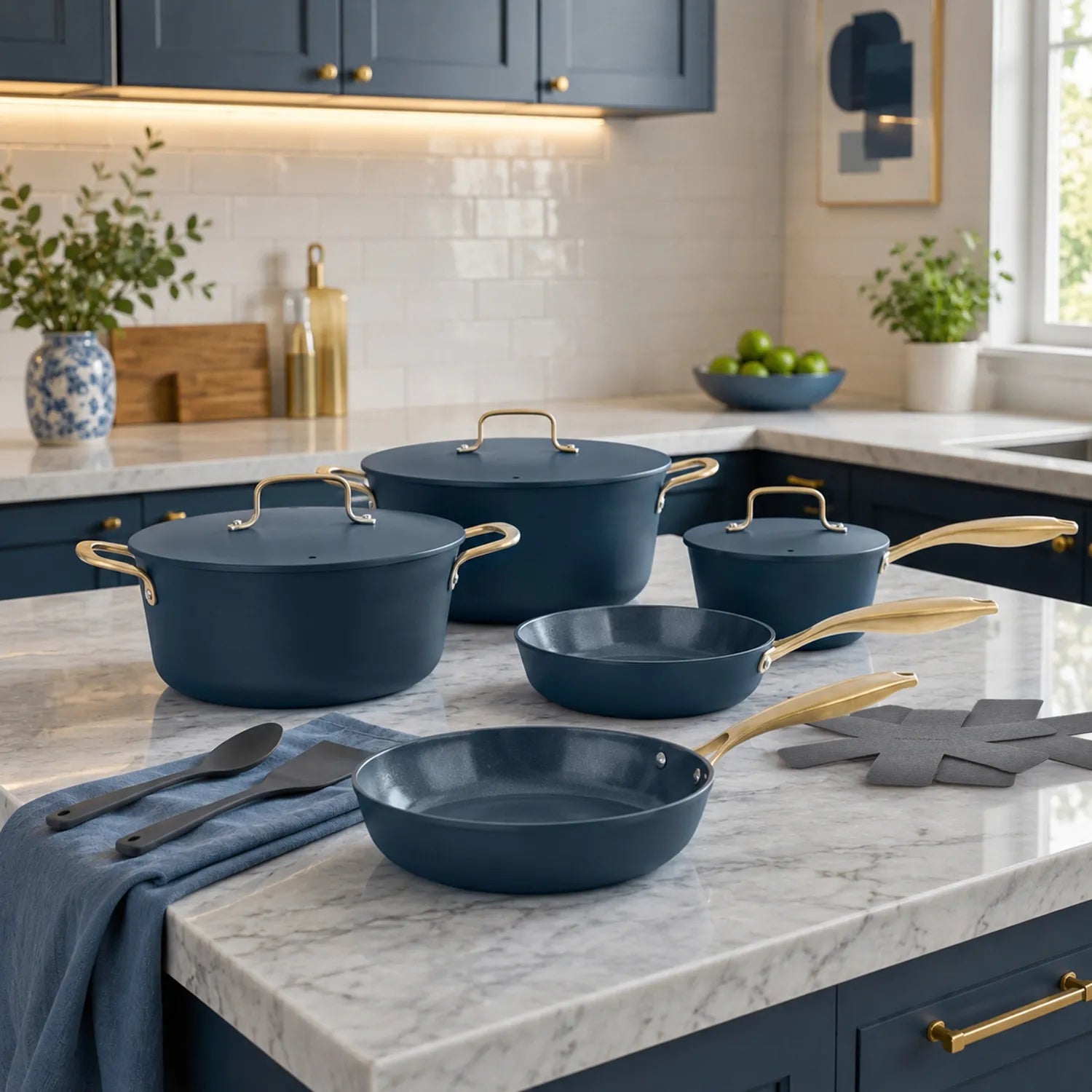 Batteria di pentole e padelle 12 pezzi antiaderente ceramica Rhapsody blu induzione Kasanova