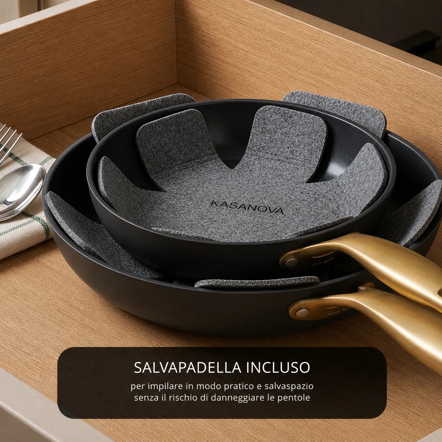 Batteria di pentole e padelle 12 pezzi antiaderente ceramica Rhapsody nera induzione Kasanova