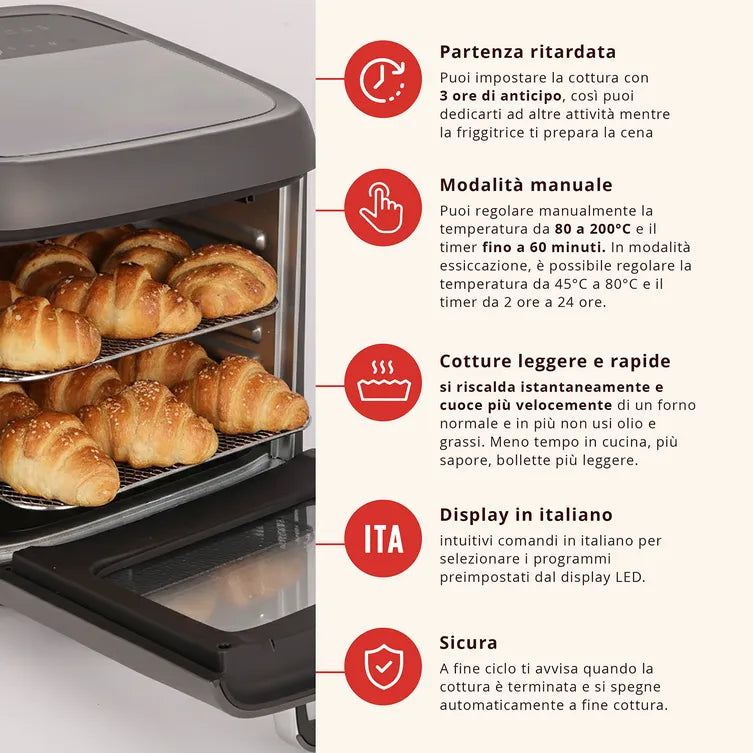 Friggitrice ad Aria XXL 12 Litri 1800 Watt con Funzione Forno Linea 