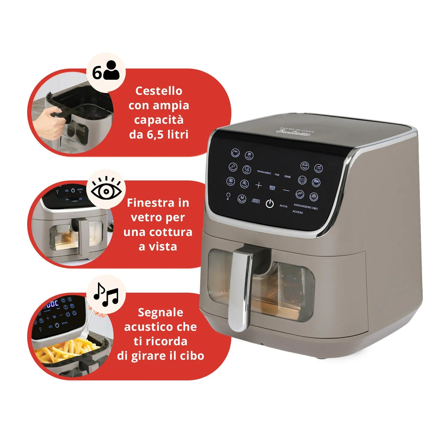 Friggitrice ad Aria Doppia Resistenza 6,5 Litri 1700 Watt (Max) Linea 