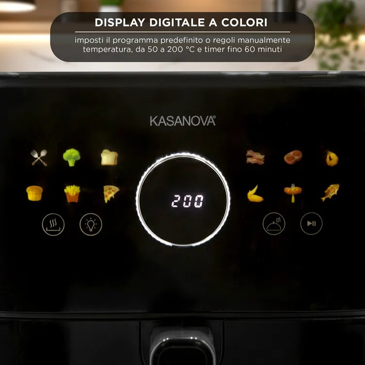 Friggitrice ad Aria Kasanova 6 Litri 1450W, Forno Digitale con 14 Programmi e Finestra a LED | Kasanova