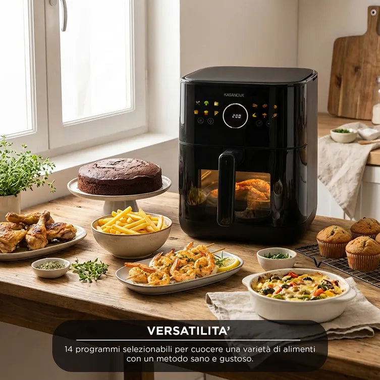 Friggitrice ad Aria Kasanova 6 Litri 1450W, Forno Digitale con 14 Programmi e Finestra a LED | Kasanova