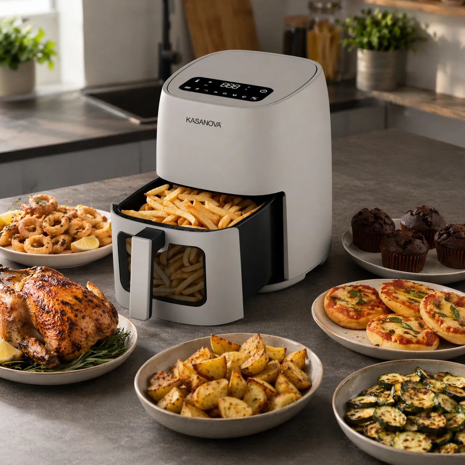 Friggitrice ad aria digitale 4L 1500W grigia con finestra e luce LED Kasanova