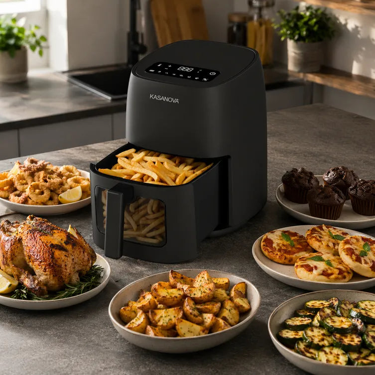Friggitrice ad aria digitale 4L 1500W nera con finestra e luce LED Kasanova