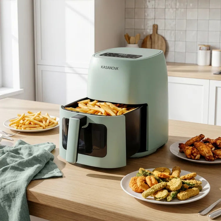 Friggitrice ad aria digitale 4L 1500W verde salvia con finestra e luce LED Kasanova