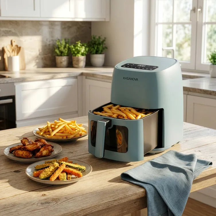 Friggitrice ad aria digitale 4L 1500W ottanio con finestra e luce LED Kasanova