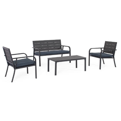 Set Salotto da Giardino Bizzotto Sarita 4 Pezzi Antracite con Cuscini, Arredo Outdoor in Acciaio