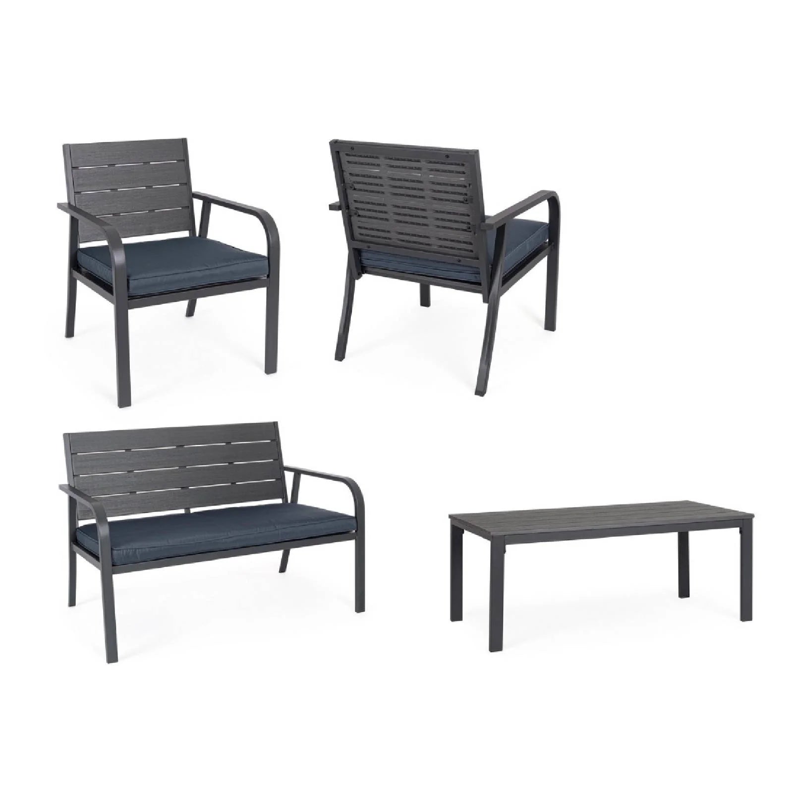 Set Salotto da Giardino Bizzotto Sarita 4 Pezzi Antracite con Cuscini, Arredo Outdoor in Acciaio