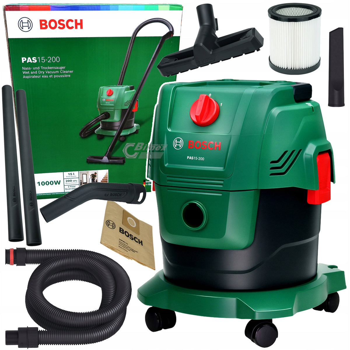 Aspiratore Universale a Secco e Liquidi 1000 W 15 L con Funzione Soffiante Bosch PAS15-200