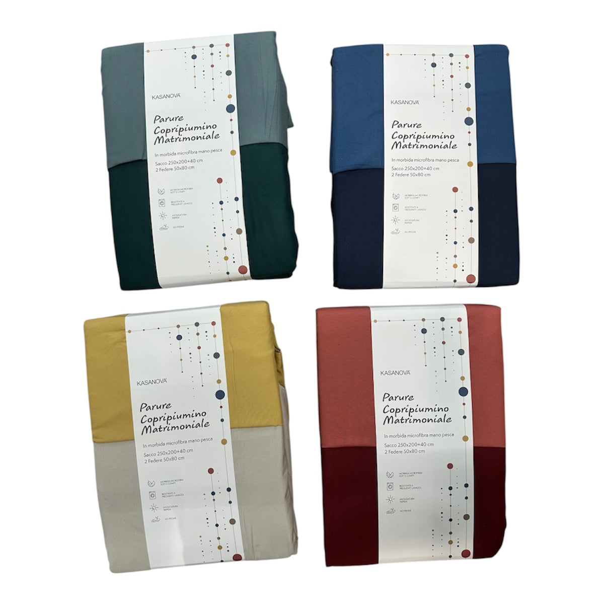 Parure Copripiumino Matrimoniale (2 Piazze) in Microfibra Effetto Mano Pesca, Asciugatura Rapida | Kasanova