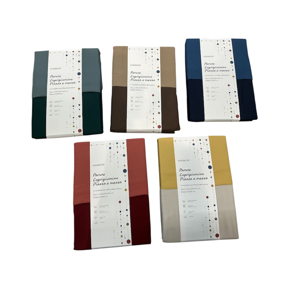 Parure Copripiumino Piazza e mezza (1/2 Piazza e mezza) in Microfibra Effetto Mano Pesca, Asciugatura Rapida | Kasanova