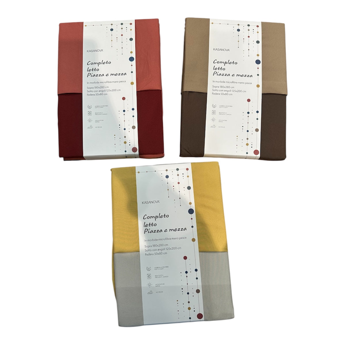 Completo letto (1/2 Piazza e mezza) in Microfibra Effetto Mano Pesca, Asciugatura Rapida | Kasanova