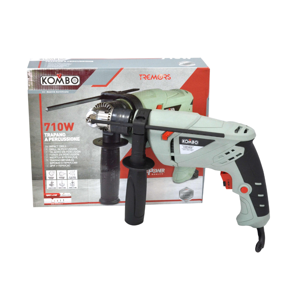 Trapano a Percussione Kombo 710W, Trapano Elettrico Multifunzione per Edilizia e Bricolage con Velocità Variabile | Kombo