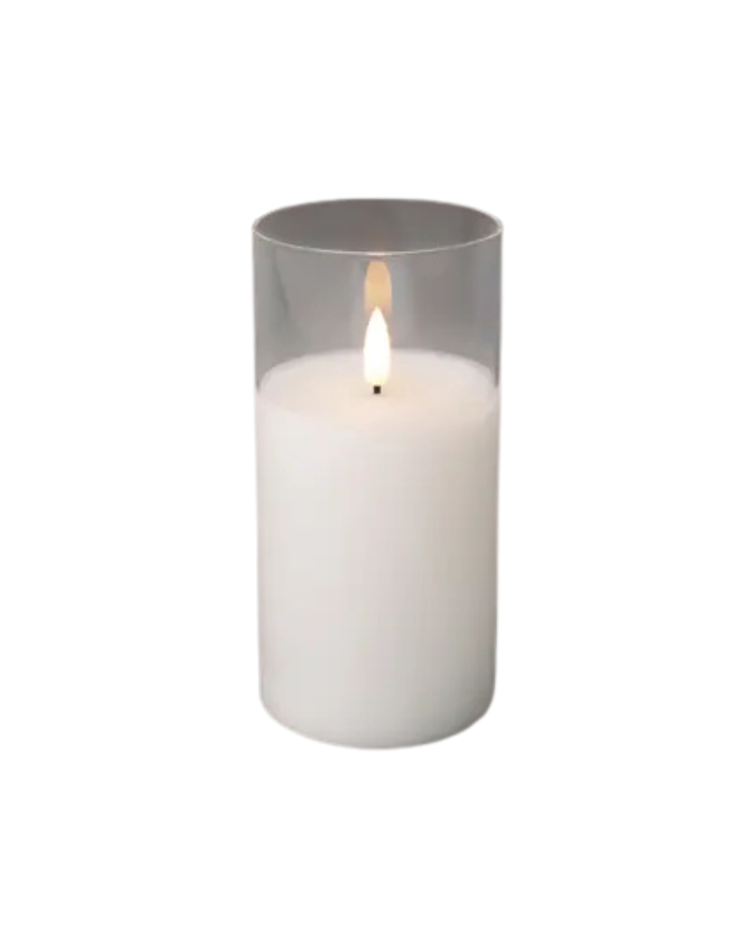 Candela Natalizia LED H.17,5cm D.10cm Colore Bianco a Cilindro in Vetro | Kaemingk