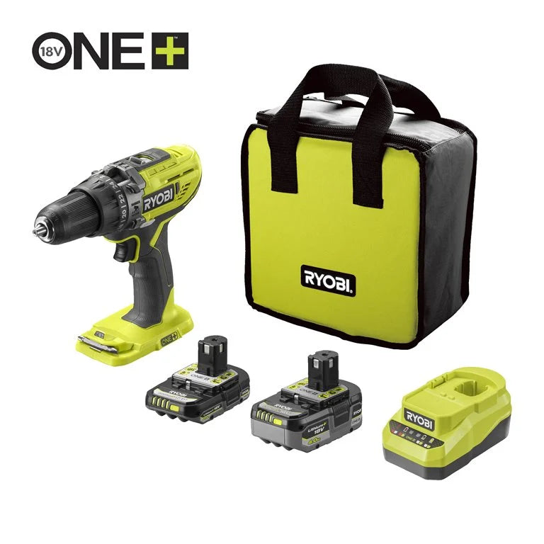 Trapano Avvitatore a Percussione (Cordless) 18V ONE+ 2 Batterie (4.0 Ah + 2.0 Ah), Mandrino 13mm | RYOBI