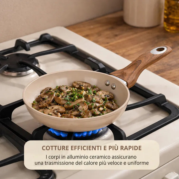 Padella 20 cm antiaderente in ceramica taupe linea new ceramic Kasanova