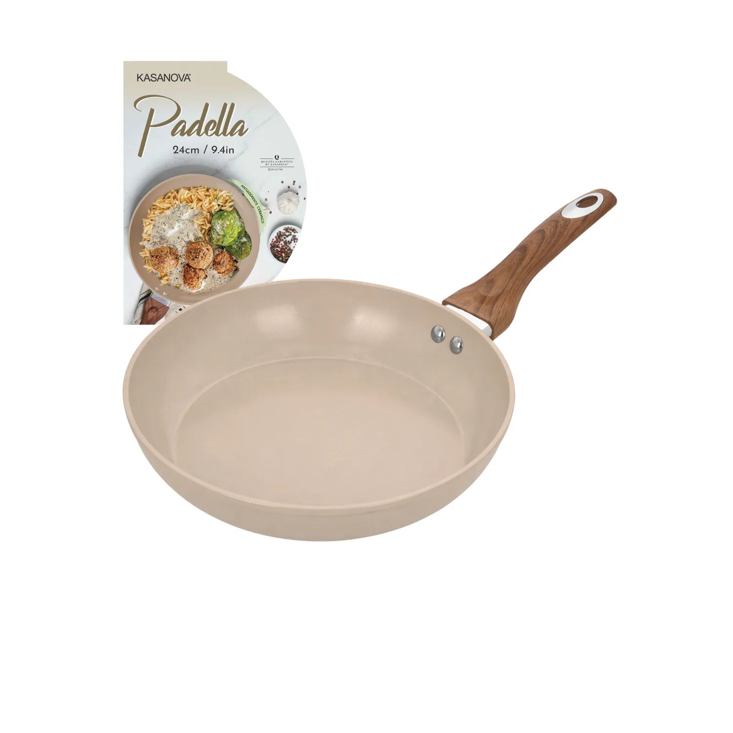 Padella 24 cm antiaderente in ceramica taupe linea new ceramic Kasanova