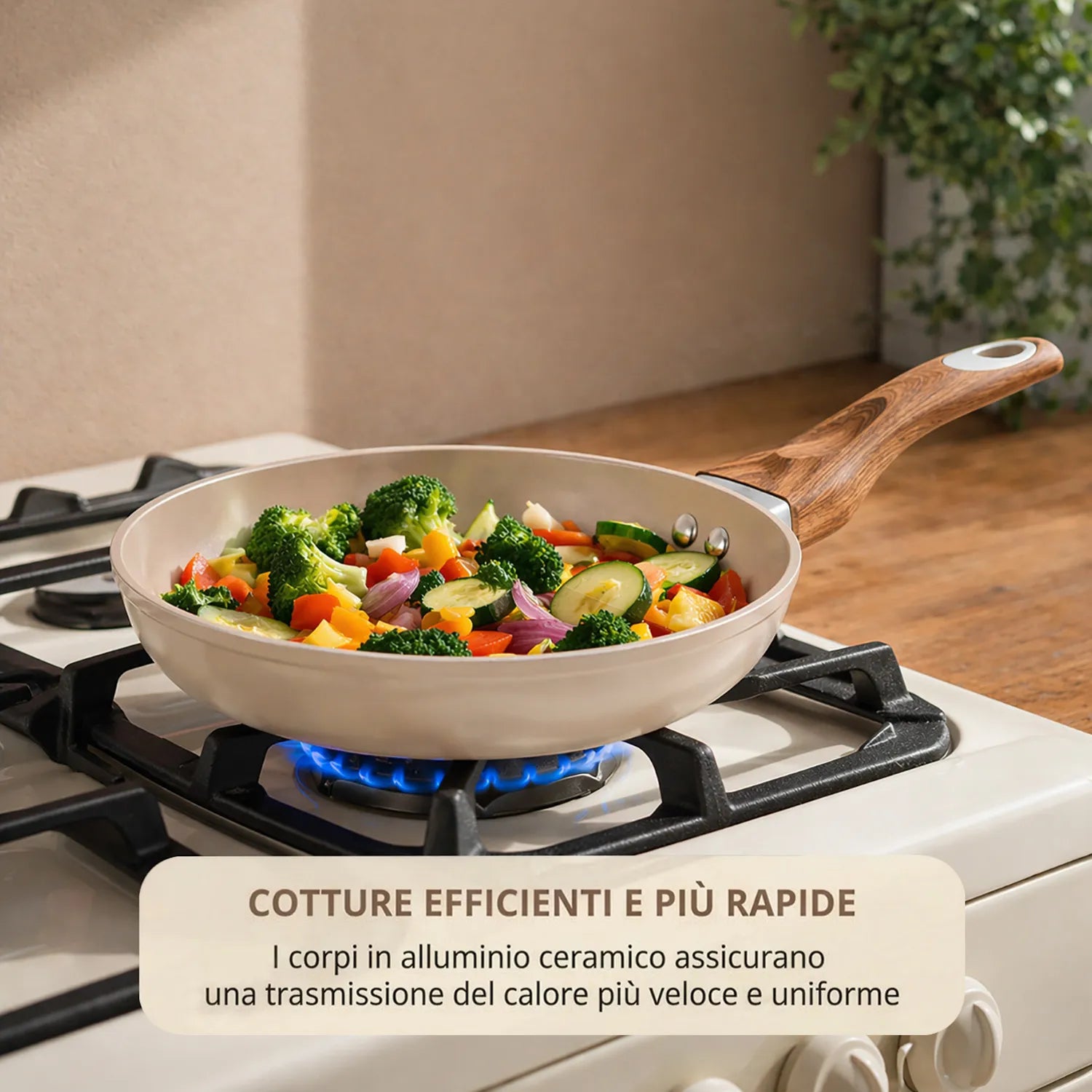 Padella 24 cm antiaderente in ceramica taupe linea new ceramic Kasanova