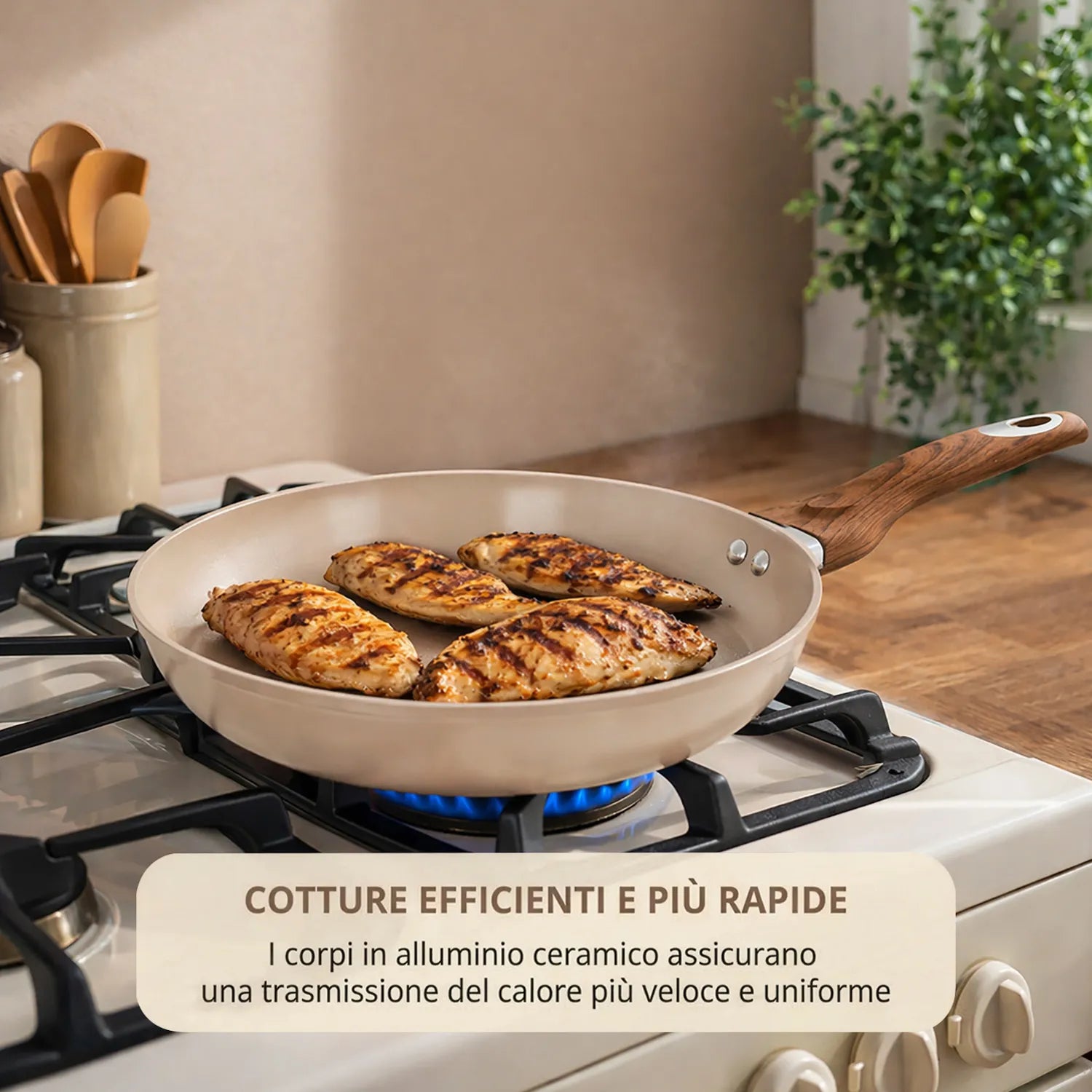 Padella 26 cm antiaderente in ceramica taupe linea new ceramic Kasanova
