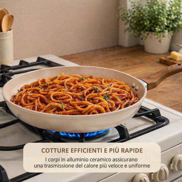 Padella 28 cm antiaderente in ceramica taupe linea new ceramic Kasanova
