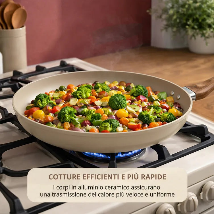 Padella 30 cm antiaderente in ceramica taupe linea new ceramic Kasanova