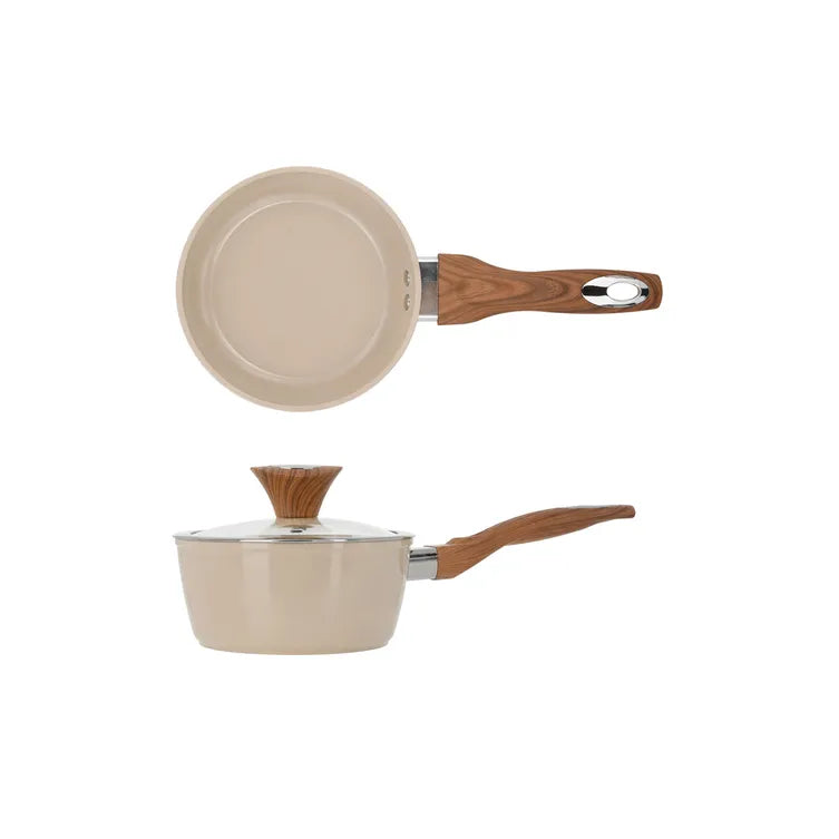 Casseruola 1 manico 16 cm con coperchio in ceramica taupe new ceramic Kasanova