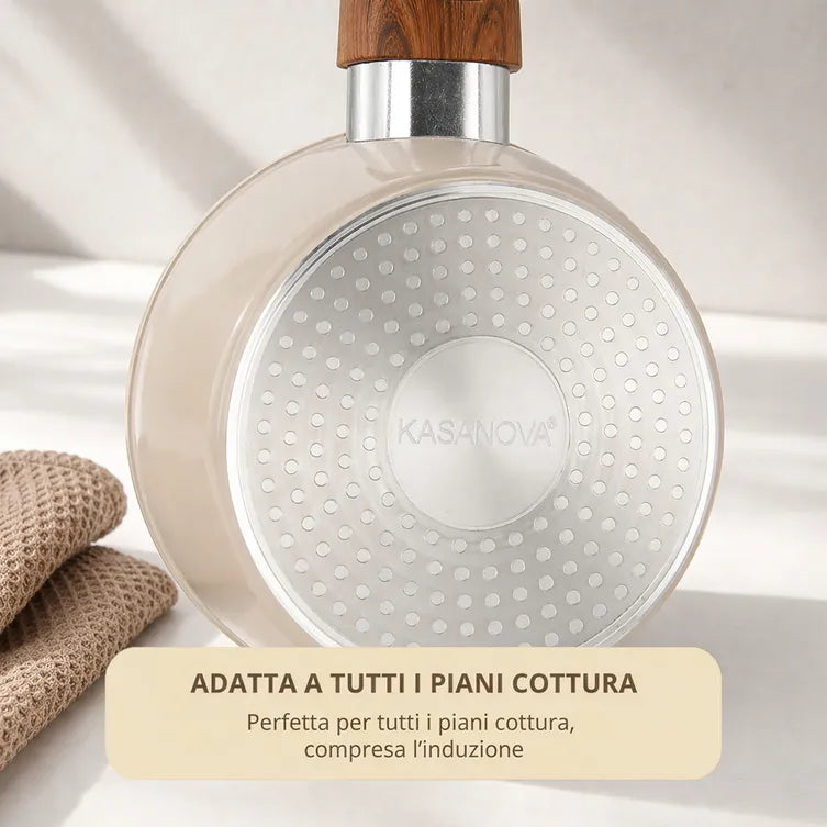 Casseruola 1 manico 16 cm con coperchio in ceramica taupe new ceramic Kasanova