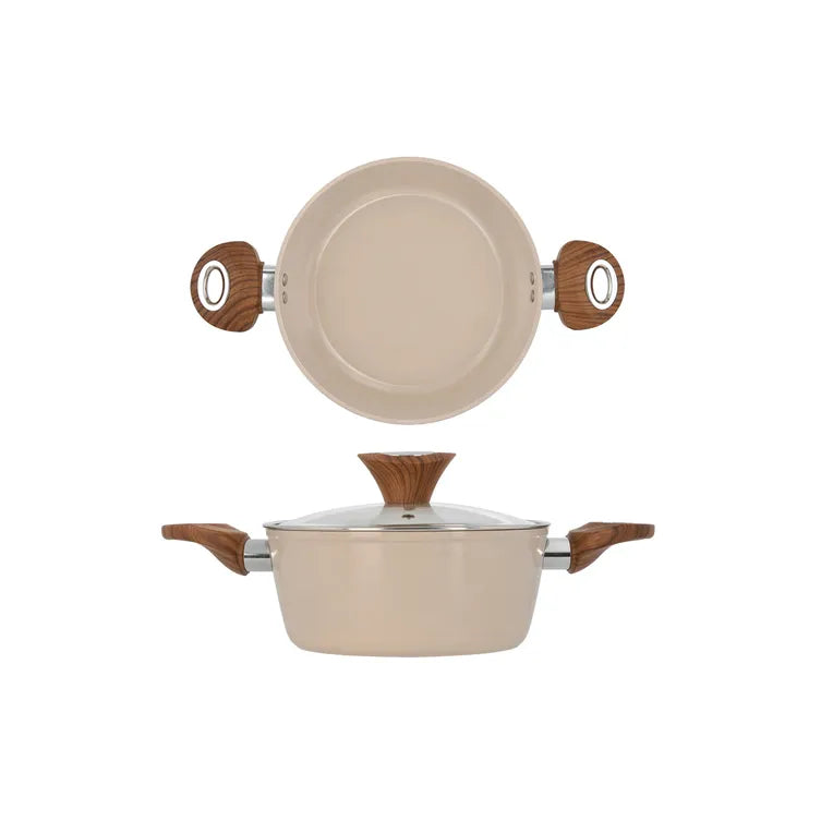 Casseruola 20 cm con coperchio antiaderente in ceramica taupe new ceramic Kasanova