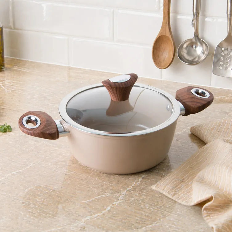 Casseruola 20 cm con coperchio antiaderente in ceramica taupe new ceramic Kasanova
