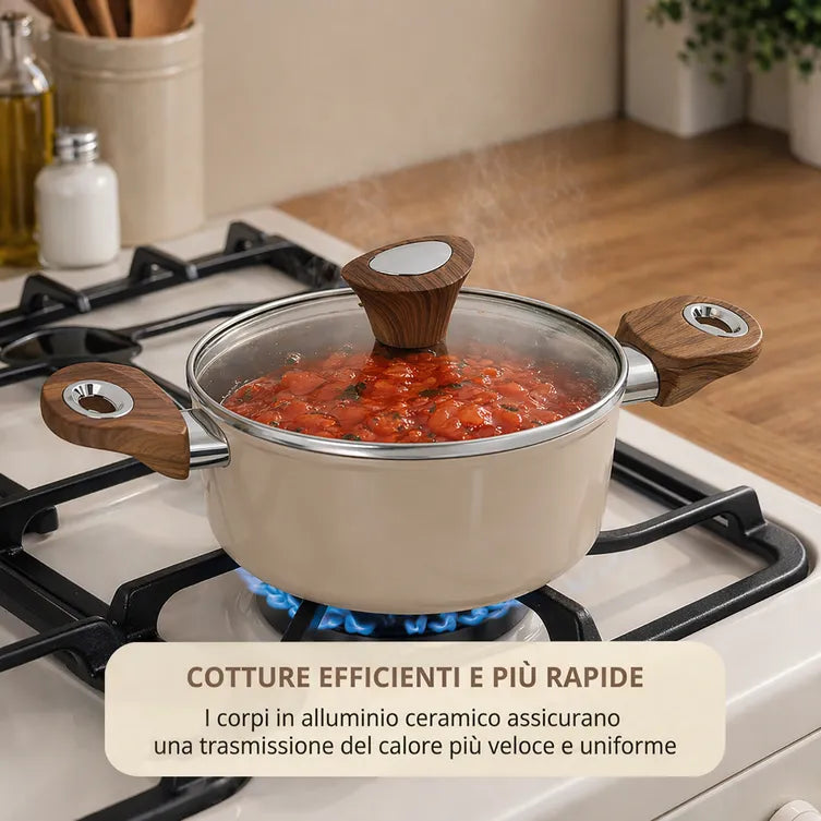 Casseruola 20 cm con coperchio antiaderente in ceramica taupe new ceramic Kasanova