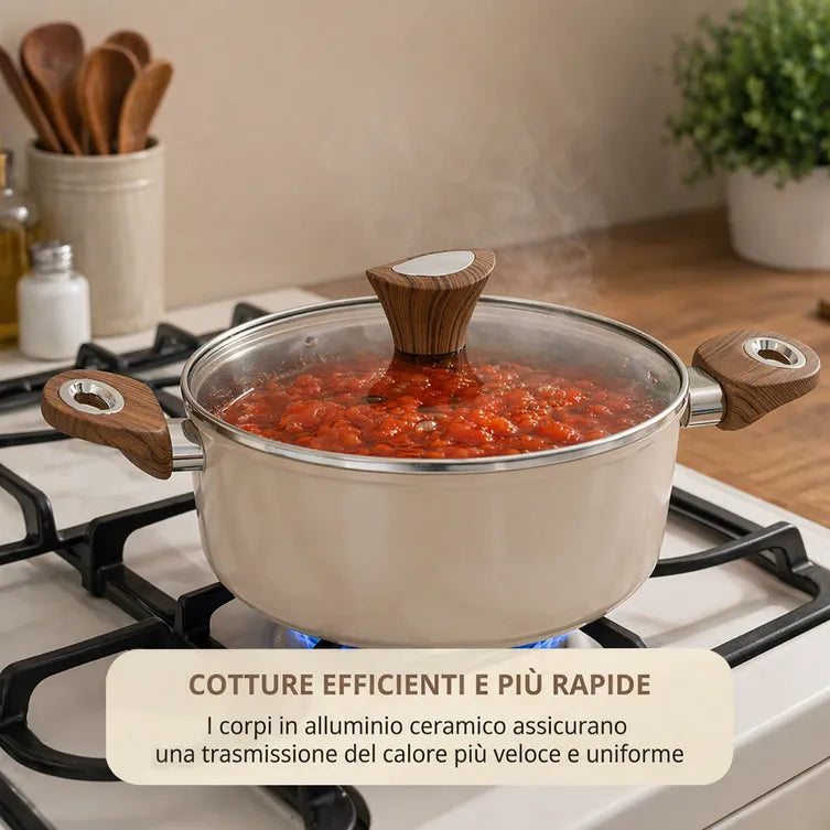 Casseruola 24 cm con coperchio antiaderente in ceramica taupe new ceramic Kasanova