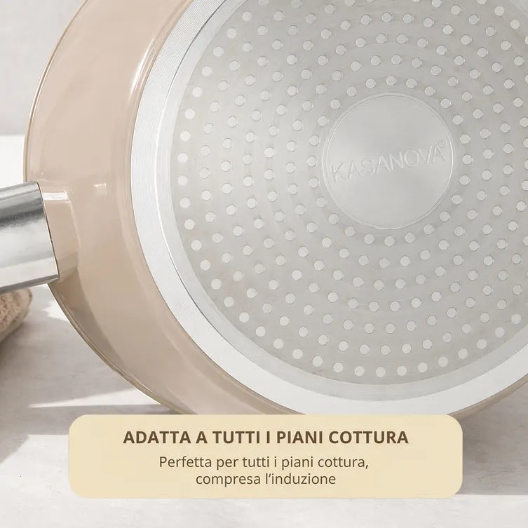 Casseruola 24 cm con coperchio antiaderente in ceramica taupe new ceramic Kasanova