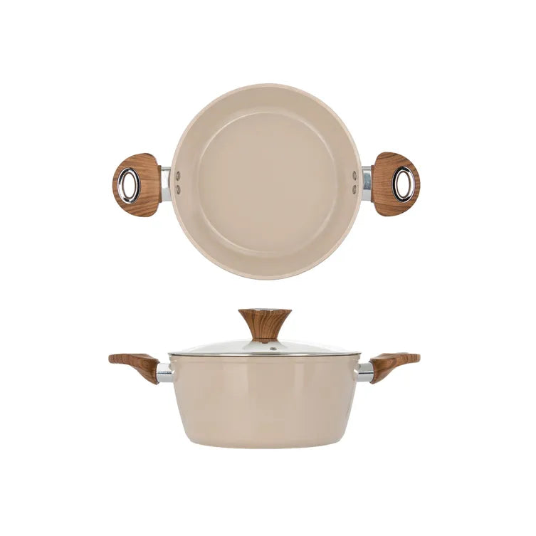 Casseruola 24 cm con coperchio antiaderente in ceramica taupe new ceramic Kasanova