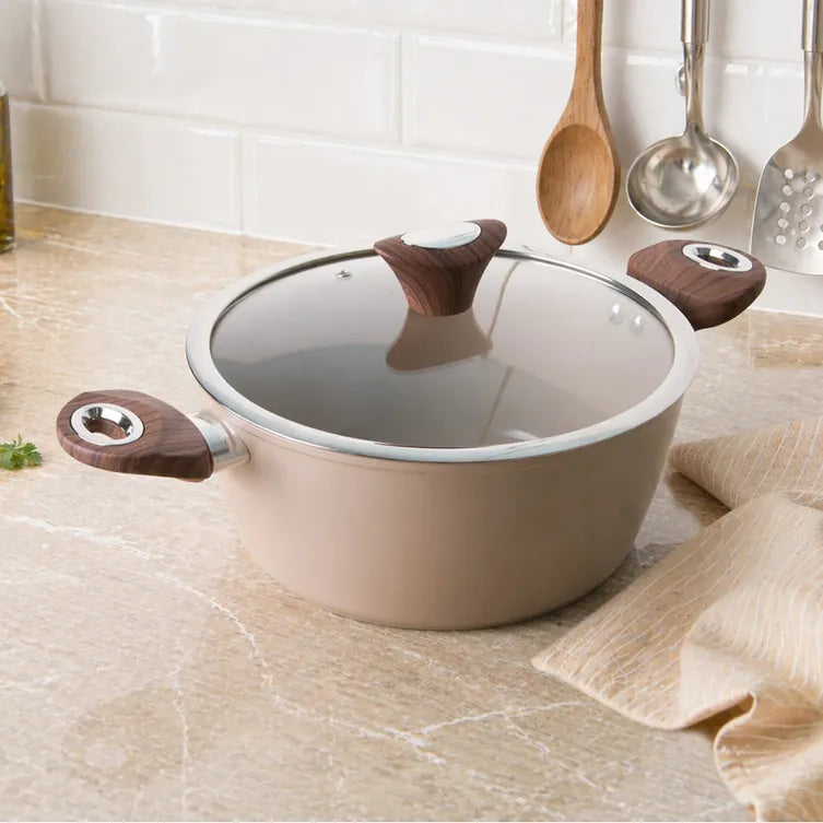Casseruola 24 cm con coperchio antiaderente in ceramica taupe new ceramic Kasanova