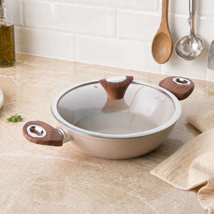 Tegame 24 cm con coperchio antiaderente in ceramica taupe new ceramic Kasanova