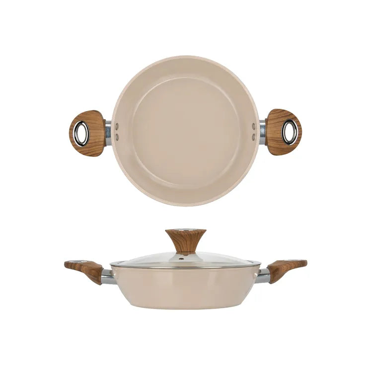 Tegame 24 cm con coperchio antiaderente in ceramica taupe new ceramic Kasanova