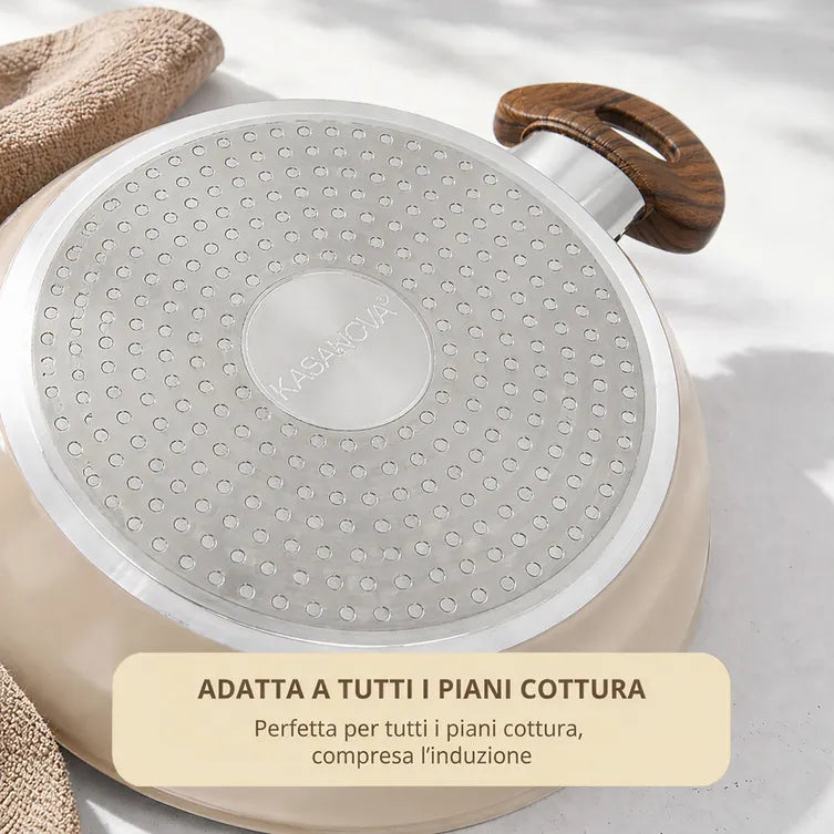 Tegame 24 cm con coperchio antiaderente in ceramica taupe new ceramic Kasanova