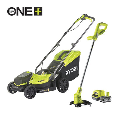 Kit Ryobi 18V Tosaerba Rasaerba + Decespugliatore Taglia Bordi con Batteria 4AH – Set Completo da Giardino