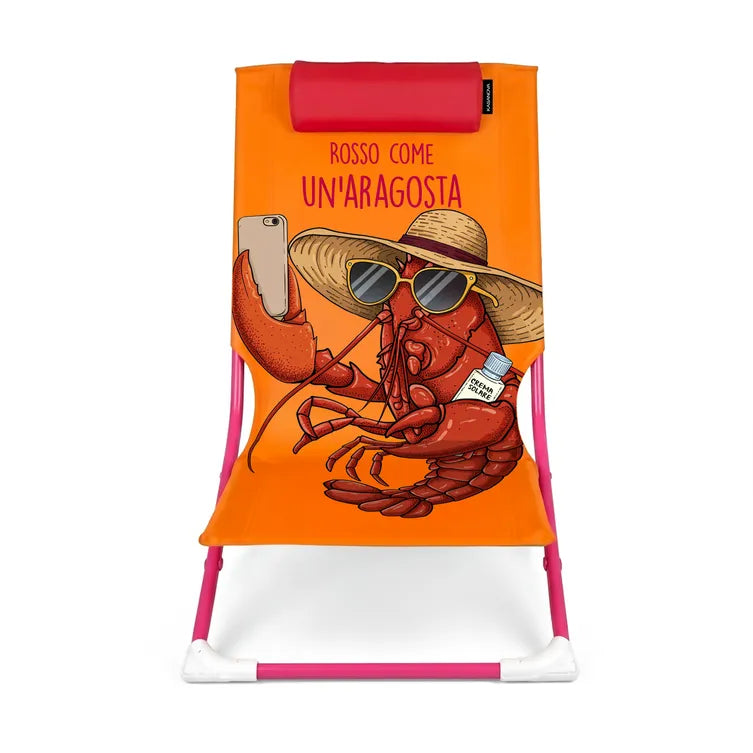 Spiaggina sedia pieghevole con poggiatesta motivo Aragosta Kasanova