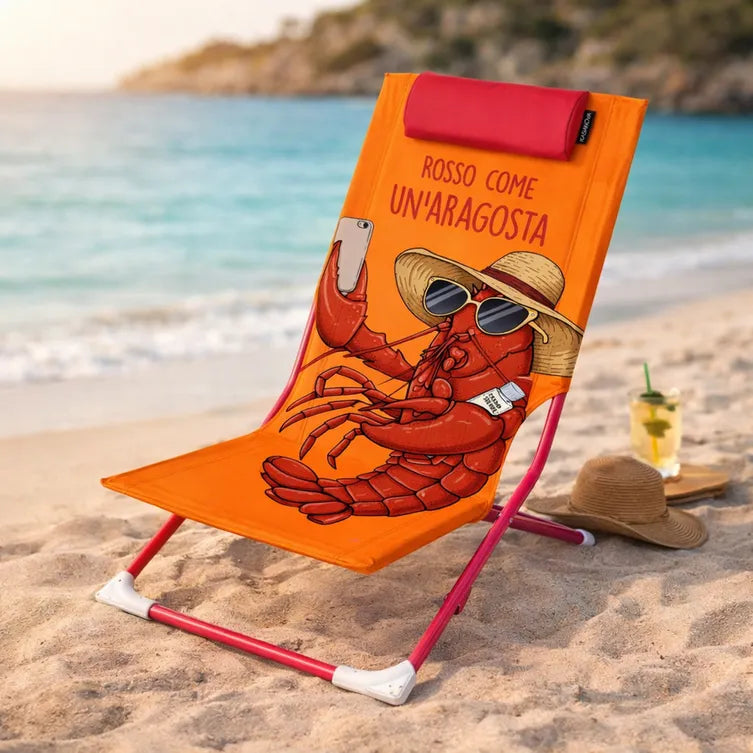 Spiaggina sedia pieghevole con poggiatesta motivo Aragosta Kasanova