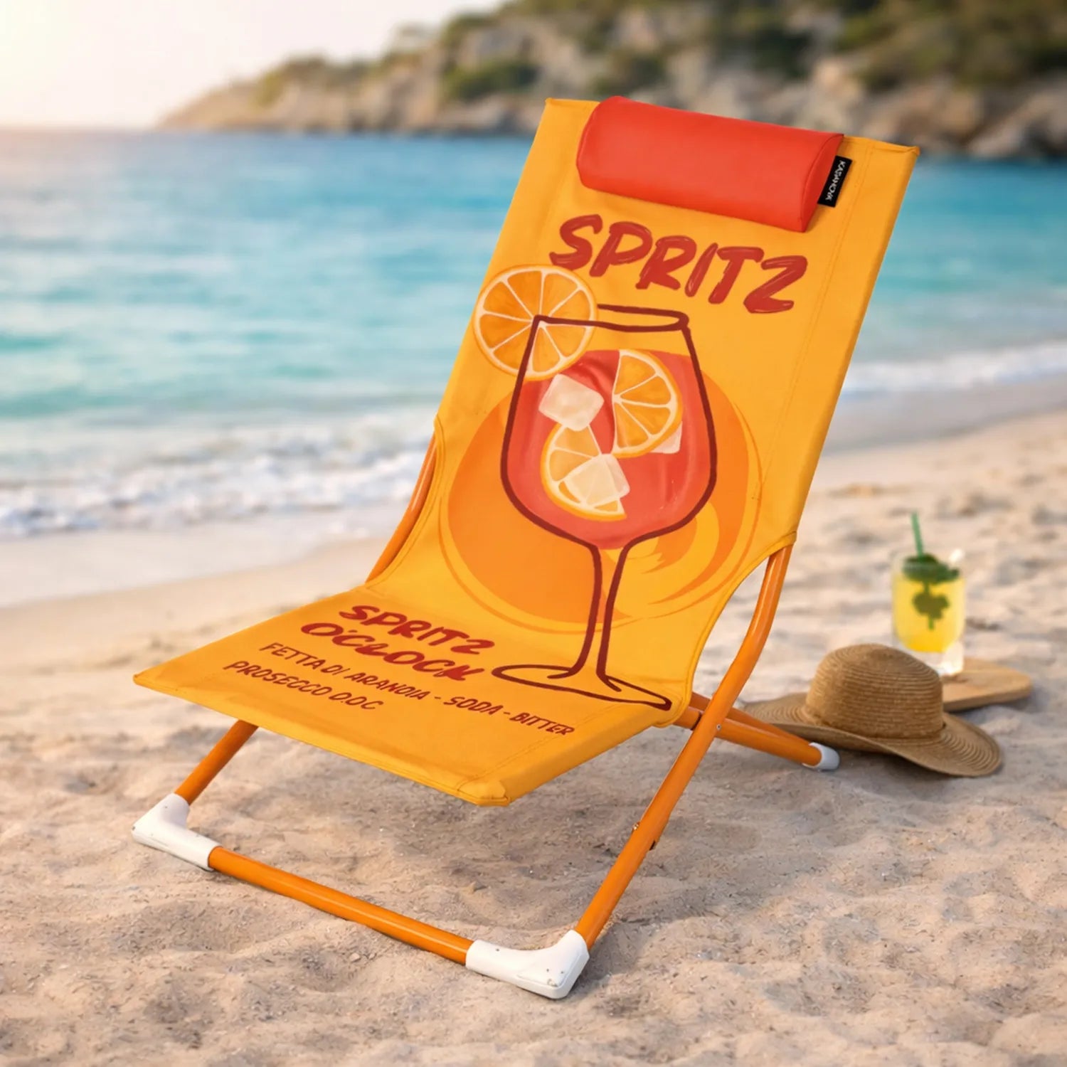 Spiaggina Pieghevole Kasanova Spritz con Poggiatesta, Sedia da Mare e Campeggio | 47x75x35 cm