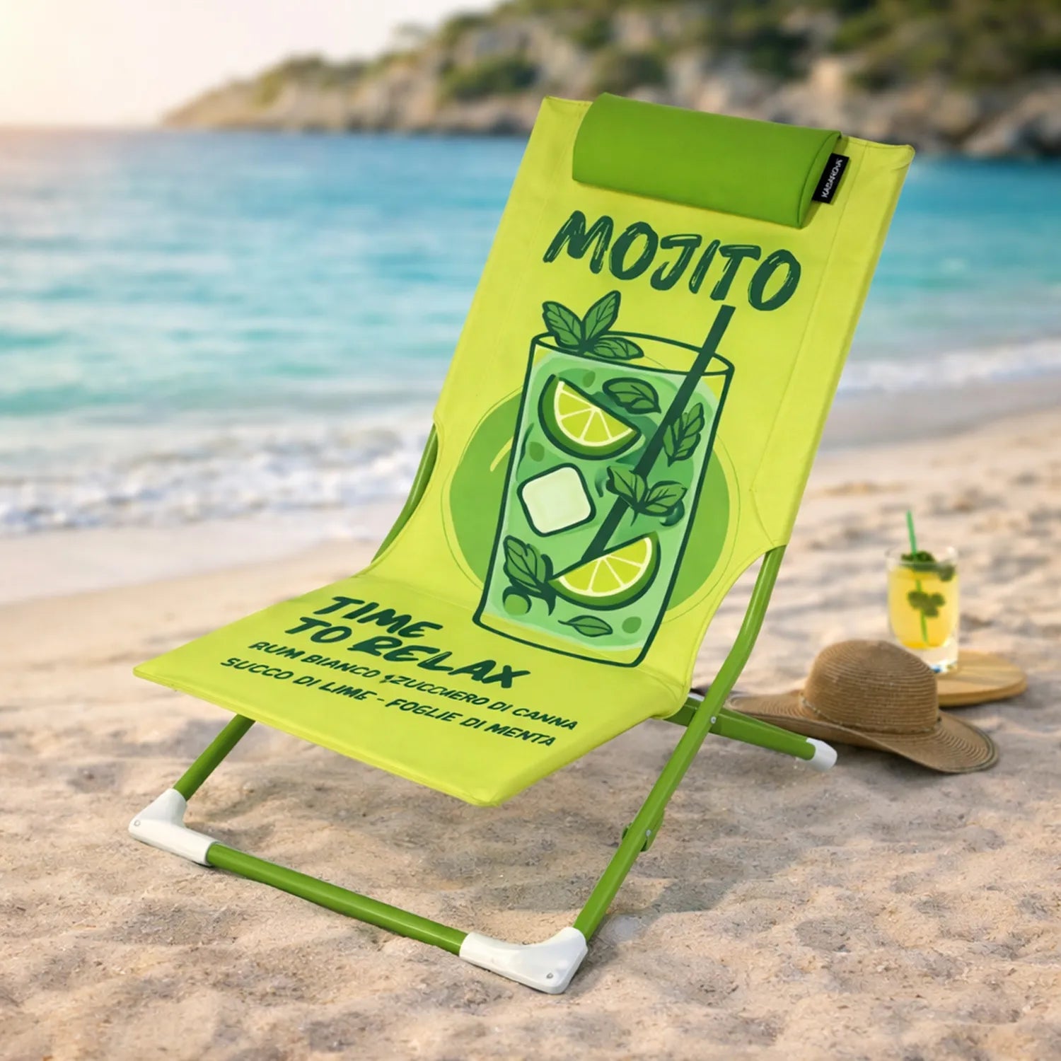 Spiaggina Pieghevole Kasanova Mojito con Poggiatesta, Sedia da Mare e Campeggio | 47x75x35 cm