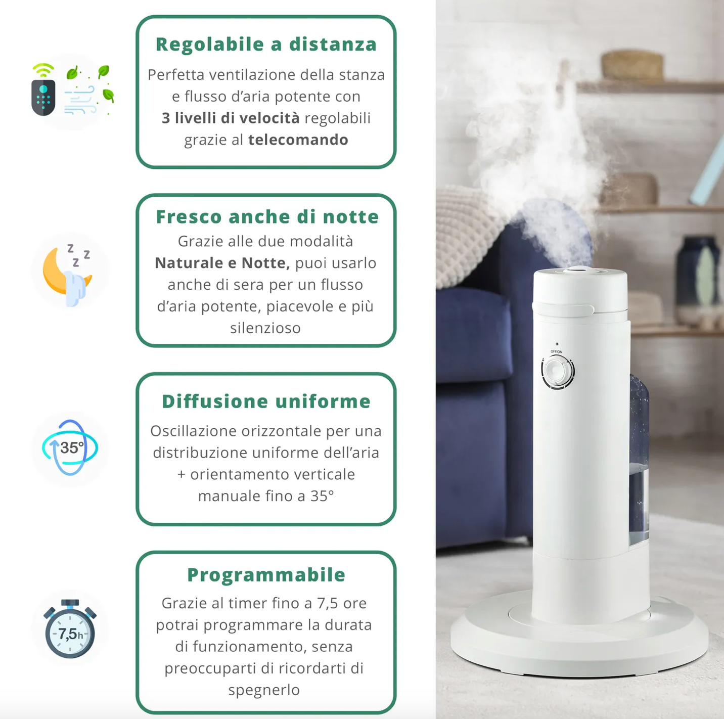 Ventilatore 3 in 1 con umidificatore Kasanova